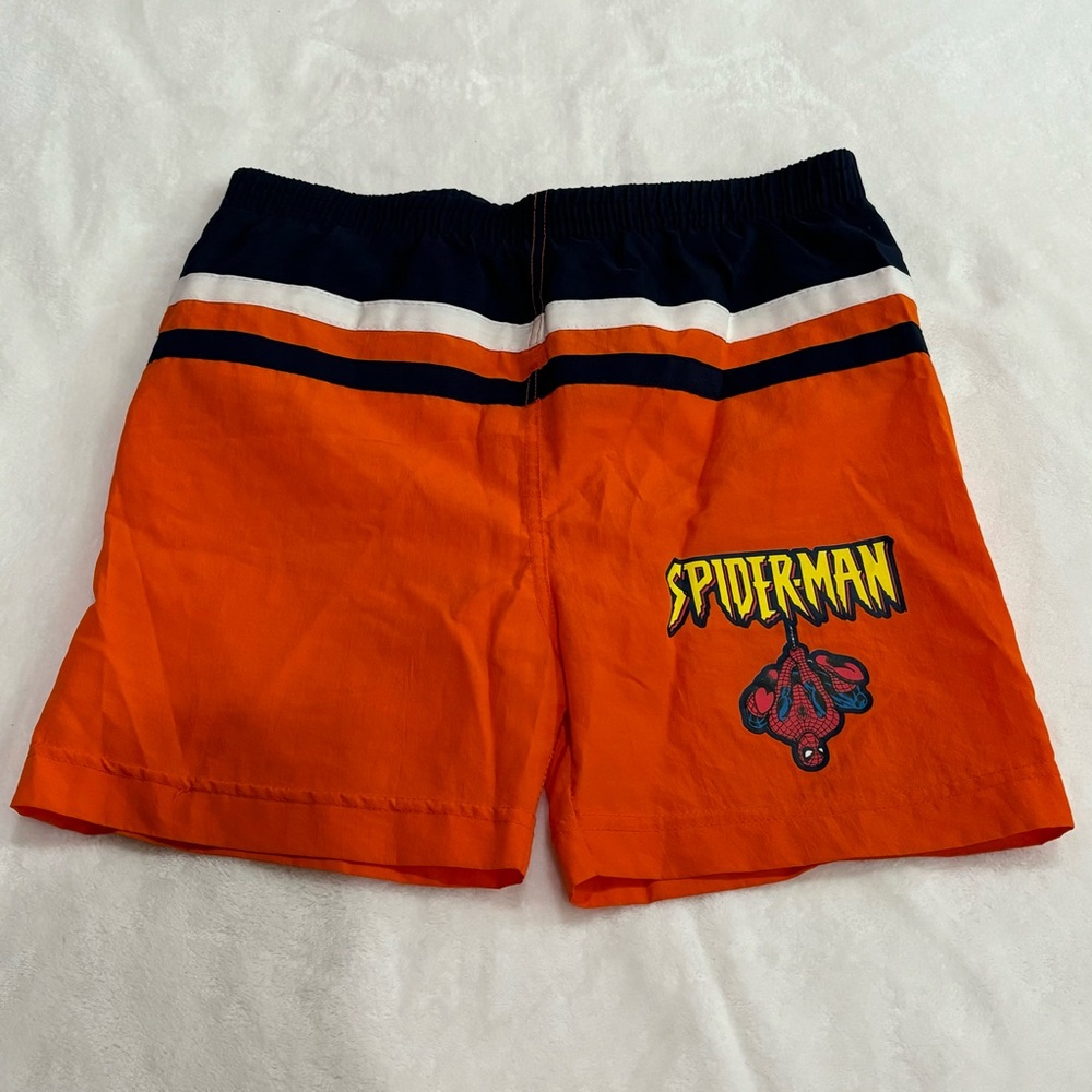 MM Boy’s Spider-Man Bathing Suit Swim Trunks Swim Shorts - orange, size 7